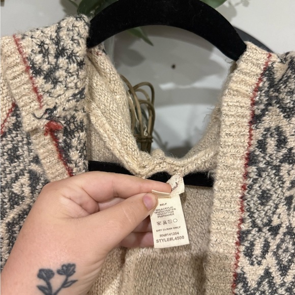 Hem & Thread Cream Cardigan with Black and Red Accents boho size s/m - Picture 4 of 7